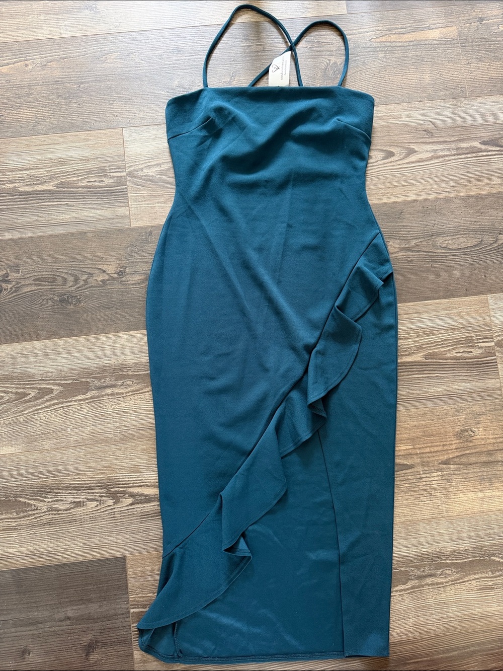 Windsor Teal Ruffle-Trim Midi Bodycon Dress